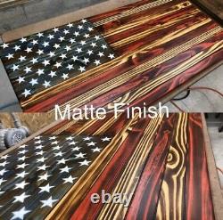 Charred Wooden KPCC Rustic American Flag Wall Decor 36 X 18