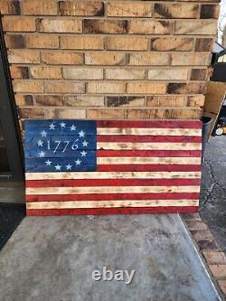 Charred Wooden Rustic American Flag Wall Decor 37 X 19.5
