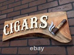 Cigar Lounge Whiskey Bar Mahogany Wood Sign Raised Rustic Tavern Antique Look