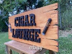 Cigar Lounge Whiskey Bar Saloon Wood Sign Raised Rustic Tavern Antique Look