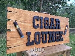 Cigar Lounge Whiskey Bar Saloon Wood Sign Raised Rustic Tavern Antique Look