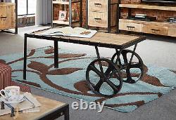 Coffee Table Rustic Solid Wooden Cart Style Metal in Mid Oak Mi Urban Industrial