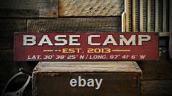 Custom Base Camp Est Date Lat / Long Sign Rustic Hand Made Wooden