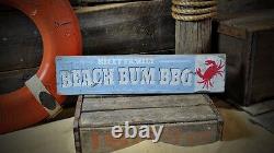 Custom Beach Bum BBQ Crab Sign Rustic Hand Made Vintage Wooden Sign