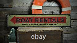 Custom Boat Rentals City State Arrow Handmade Vintage Wooden Sign