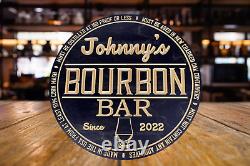Custom Bourbon Bar Sign Home Basement Carved Round Wooden Engraved Wood Gift