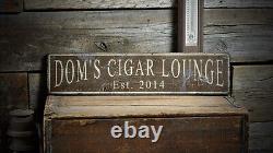Custom Cigar Lounge Est. Date Sign Rustic Hand Made Vintage Wooden