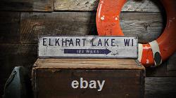 Custom City State Mileage Arrow Lake Sign Rustic Hand Made Wooden