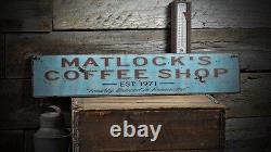 Custom Coffee Shop Est Date Sign Rustic Hand Made Vintage Wooden
