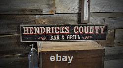 Custom County Bar & Grill Sign Rustic Hand Made Vintage Wooden Sign
