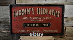 Custom Distressed Hideaway Proprietor Sign Rustic Hand Made Wooden