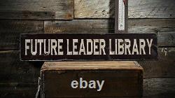 Custom Distressed Library Sign Rustic Hand Made Vintage Wooden