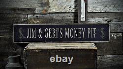 Custom Distressed Money Pit Sign Rustic Hand Made Vintage Wooden