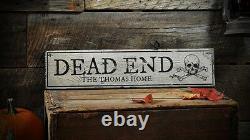 Custom Family Dead End Skull Sign Rustic Hand Made Halloween Wooden