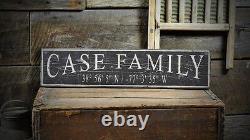 Custom Family Lat / Long Sign Rustic Hand Made Vintage Wooden