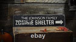 Custom Family Zombie Shelter Sign Rustic Hand Made Halloween Wooden