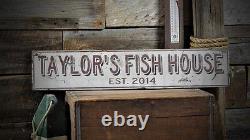 Custom Fish House Est. Date Sign Rustic Hand Made Vintage Wooden