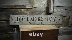 Custom Food Drinks Darts Sign -Rustic Hand Made Vintage Wooden Sign