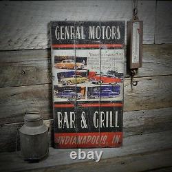 Custom General Motors Bar & Grill Sign Rustic Hand Made Wooden Sign