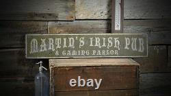 Custom Irish Pub Gaming Parlor Sign Rustic Hand Made Vintage Wooden