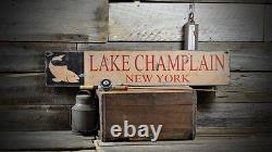 Custom Lake Champlain NY Sign Rustic Hand Made Vintage Wooden