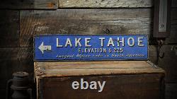 Custom Lake Elevation Arrow Sign Rustic Hand Made Distressed Wooden