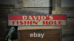 Custom Lake House Fishin Hole Sign Rustic Hand Made Vintage Wooden