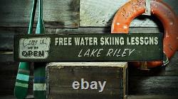 Custom Lake House Water Skiing Sign Rustic Hand Made Vintage Wooden