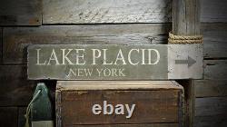 Custom Lake Placid New York Sign Rustic Hand Made Vintage Wooden