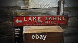 Custom Lake Tahoe Elevation Sign Rustic Hand Made Vintage Wooden