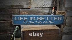 Custom Life Is Better Lake House Sign Rustic Hand Made Wooden Sign