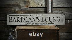 Custom Lounge Established Date Sign Rustic Hand Made Vintage Wooden