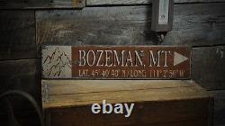 Custom Mountain Lat & Long Sign -Rustic Hand Made Vintage Wooden Sign