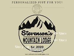 Custom Mountain Lodge Sign Carved Round Wooden Engraved Cabin Last Name Sign
