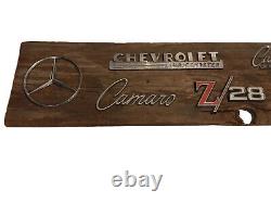 Custom Rustic Hand Made Wooden Wall Sign Chevy Camaro Z/28 Mustang Logos 42x7