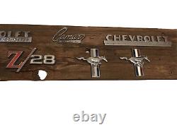 Custom Rustic Hand Made Wooden Wall Sign Chevy Camaro Z/28 Mustang Logos 42x7
