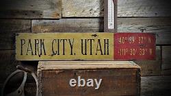 Custom Ski lodge City, State Lat / Long Sign -Rustic Hand Made Wooden