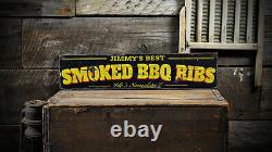 Custom Smoked BBQ Ribs Sign Rustic Hand Made Distressed Wood