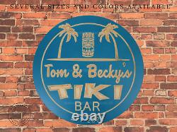Custom Tiki Bar Sign Home Basement Carved Round Wooden Engraved Wood Gift