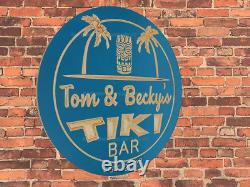 Custom Tiki Bar Sign Home Basement Carved Round Wooden Engraved Wood Gift