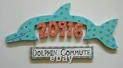 Custom WOODEN DOLPHIN HOUSE NUMBER Address Sign HAND MADE Painted Carved Wood