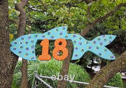 Custom WOODEN FISH HOUSE NUMBER Address Sign HAND MADE Painted Carved Wood