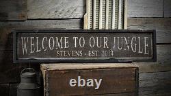 Custom Welcome To Our Jungle Family Sign Rustic Hand Made Wooden