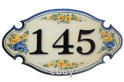 Custom hand painted address house plaque, floral wooden house number sign