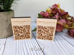 Customisable Birch/Poplar Wooden QR Code & Logo Block for Restaurants, Cafes