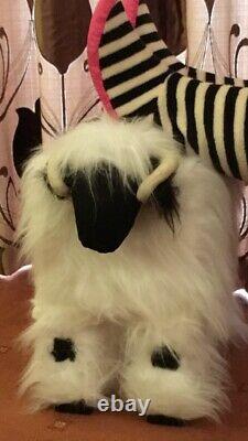 Cute furry foot stools faux fur valais blacknose sheep with solid wooden frame