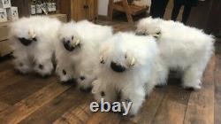Cute furry foot stools faux fur valais blacknose sheep with solid wooden frame