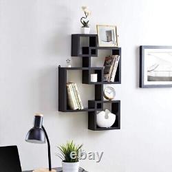 Design Wall Shelf intersecting Wooden Wall Rack Stand for Living Room Set Of 4