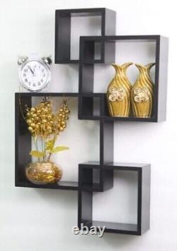 Design Wall Shelf intersecting Wooden Wall Rack Stand for Living Room Set Of 4