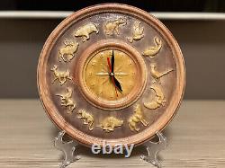 Designer Unique Hand Made Wooden Table Clock With Animals On Stand Vintage Style